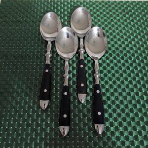 Hampton Silversmiths BISTRO BLACK Oval Soup Spoons Set of 4 Stainless Riveted